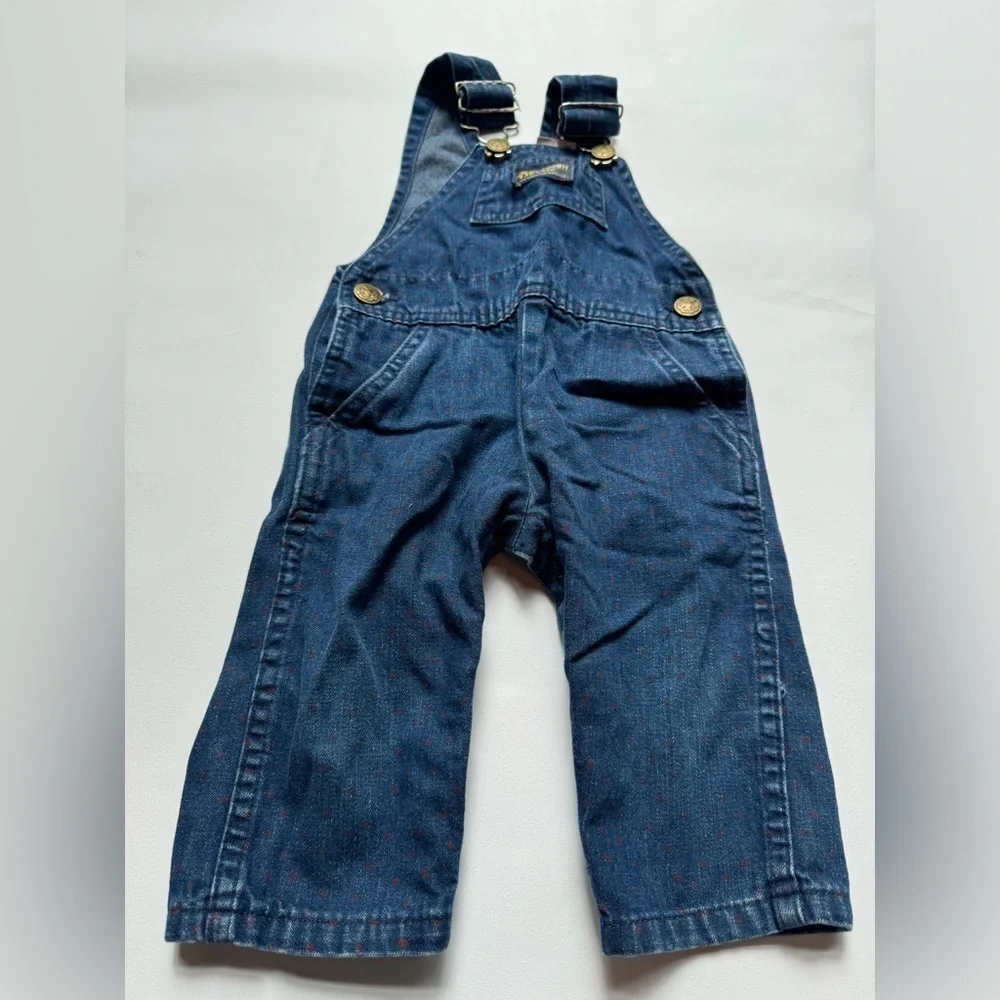 Vintage Oshkosh B’gosh Vestbak Denim Polka Dot Overall Jeans 12 Months VTG 90s
